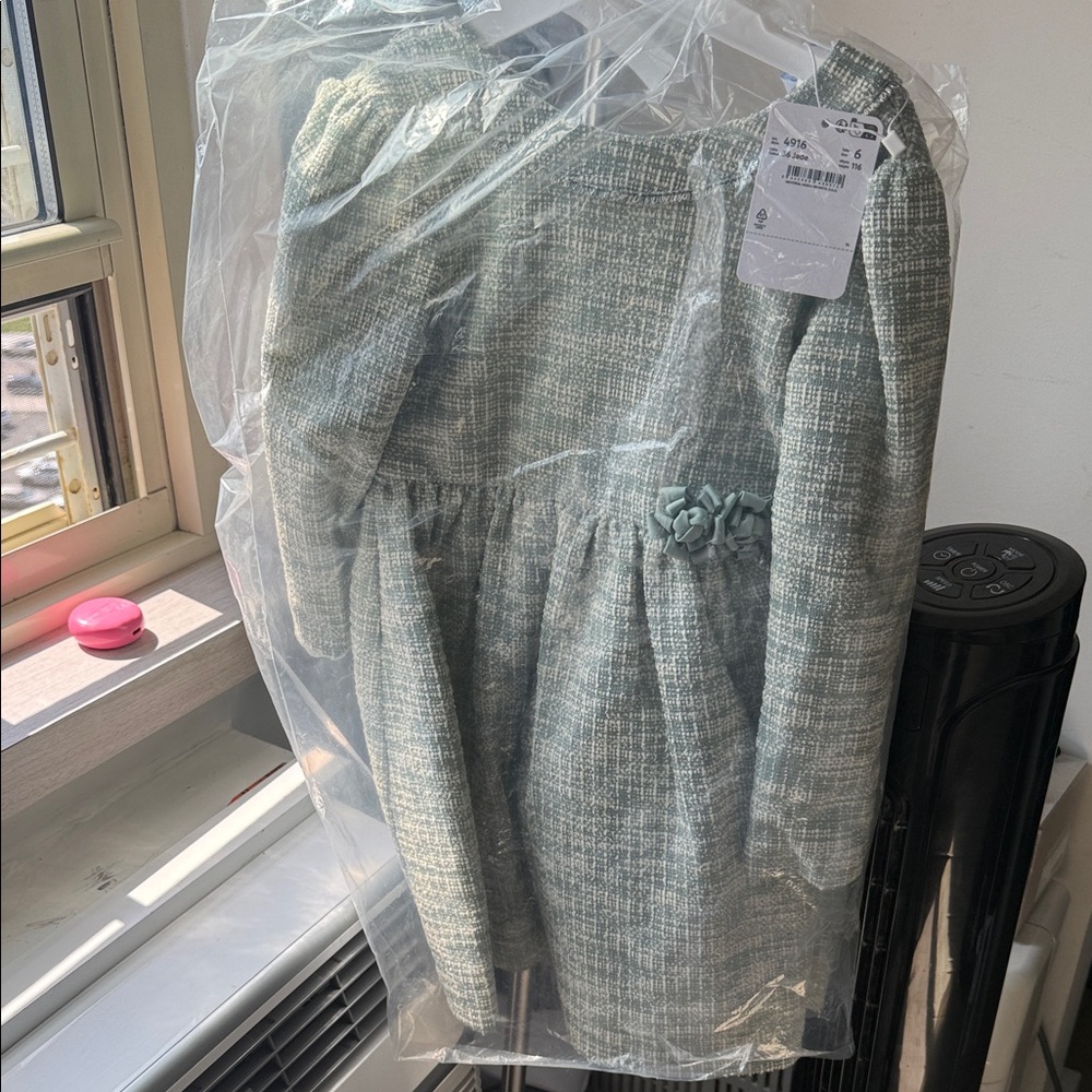 Mayoral Green Tweed Girl's Dress with Floral Detail
